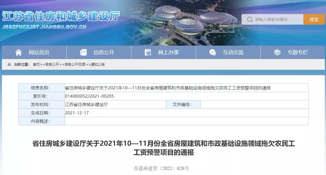 江蘇：通報1232個項目列入全省10-11月份預警項目！務必于2022年1月10日前整改到位！